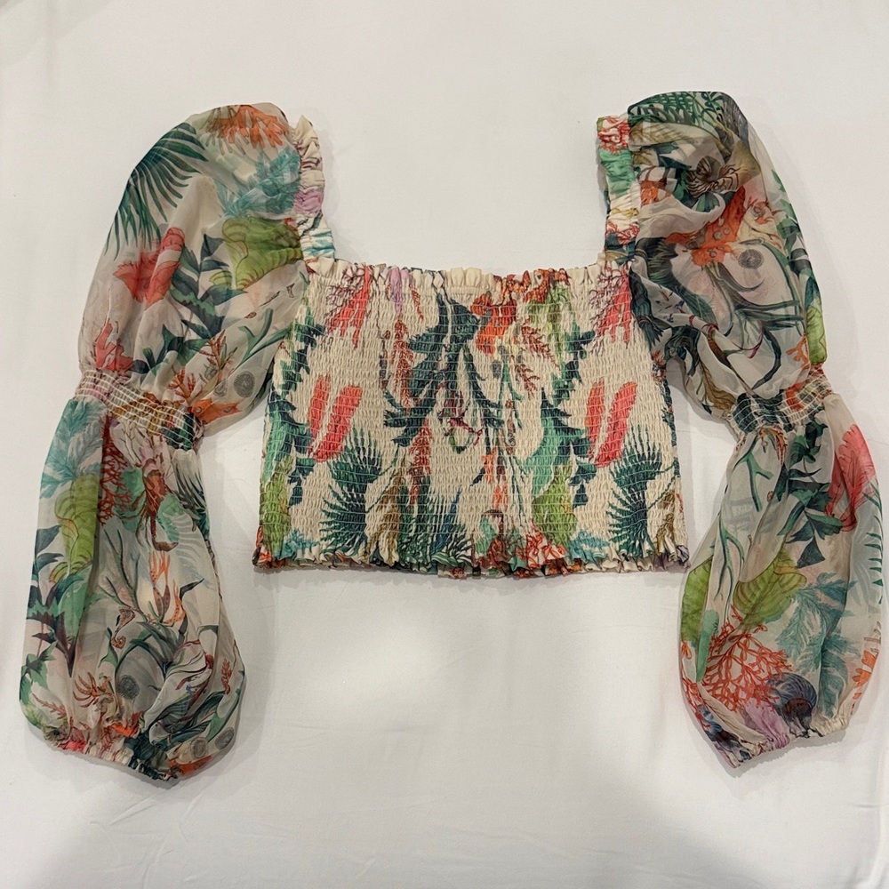 PatBO Multicolor Floral Sheer Sleeve Blouse